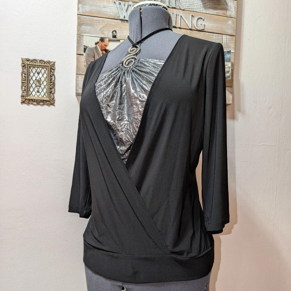 Women's NWT Black Blouse and Attached Silver Halter